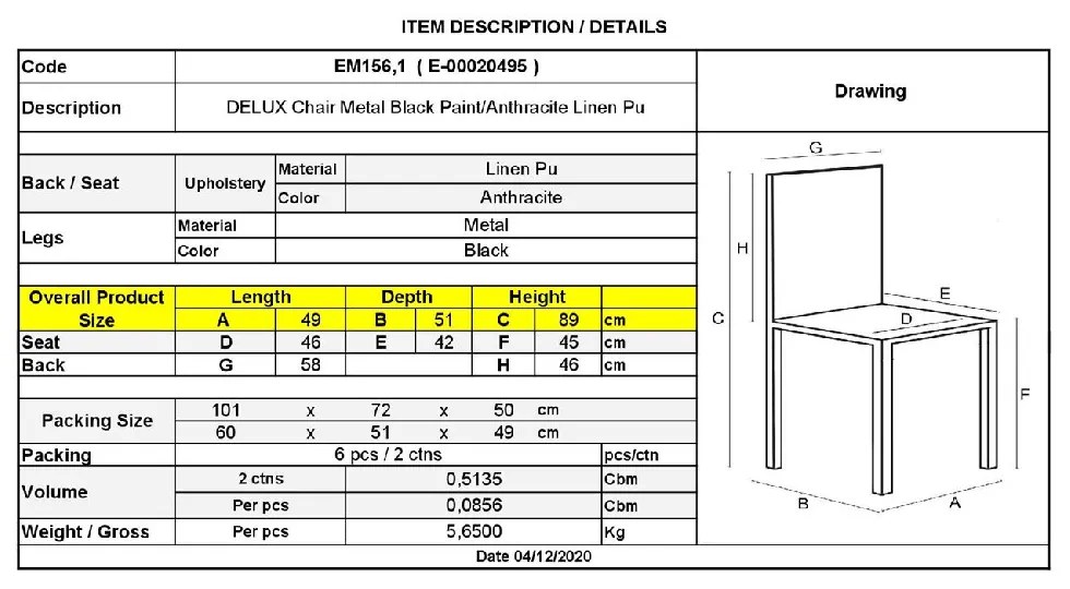 DELUX ΚΑΡΕΚΛΑ ΜΕΤΑΛΛΟ ΒΑΦΗ ΜΑΥΡΟ, LINEN PU ΑΝΘΡΑΚΙ