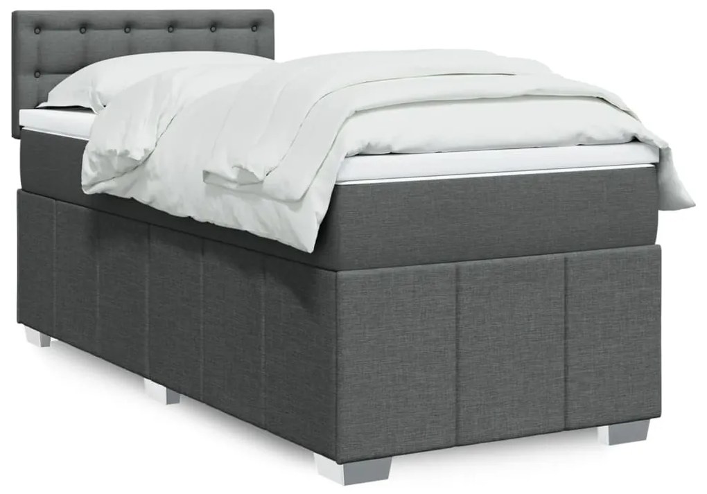 vidaXL Κρεβάτι Boxspring με Στρώμα Σκούρο Γκρι 90x190 εκ. Υφασμάτινο