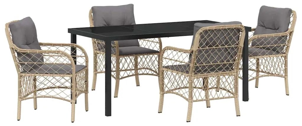 vidaXL Σέτ φαγητού για κήπο με μαξιλάρι 5 pcs Μπεζ συνθετικό ρατάν