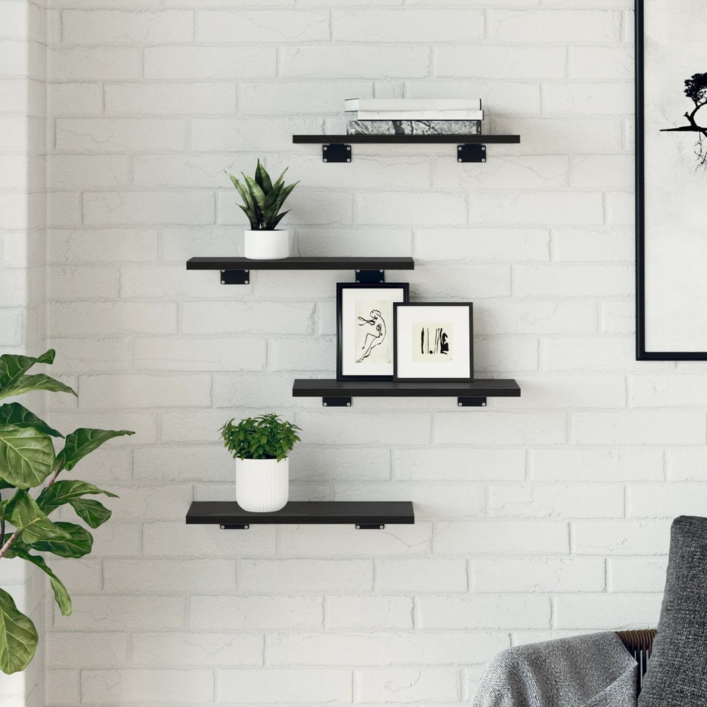vidaXL Ράφια Βιβλιοθήκης - 4 τεμ σε Μαύρη Δρυ, 40x20x1.5 εκ, από επεξεργασμένο ξύλο.