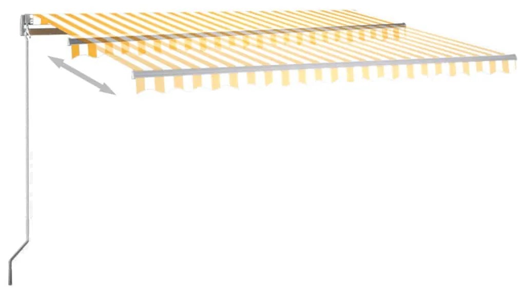 vidaXL Τέντα Αυτόματη με LED &amp; Αισθ. Ανέμου Κίτρινο/Λευκό 450x300 εκ.