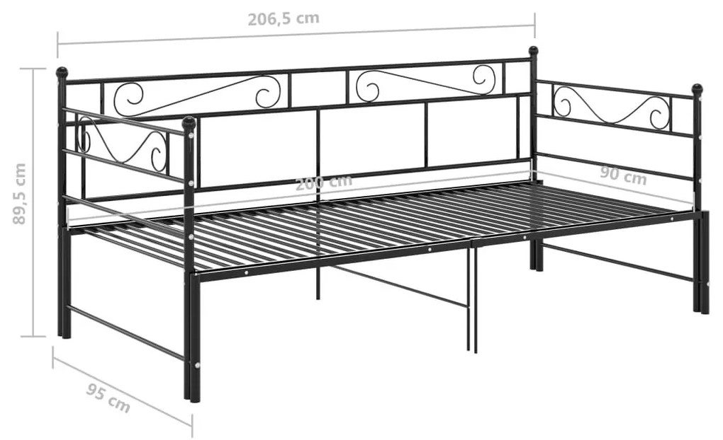Πλαίσιο για Καναπέ - Κρεβάτι Μαύρο 90 x 200 εκ. Μεταλλικό - Μαύρο