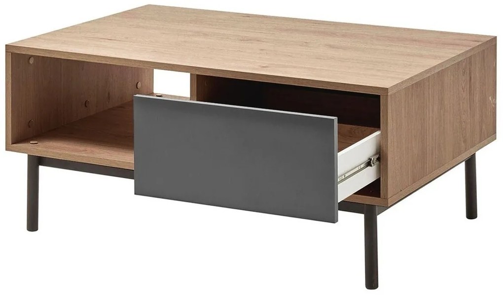 Τραπεζάκι σαλονιού Lima C108, Hickory δρυς, Γραφίτης, 47x68x104cm, Πλαστικοποιημένη μοριοσανίδα, Γωνιακός