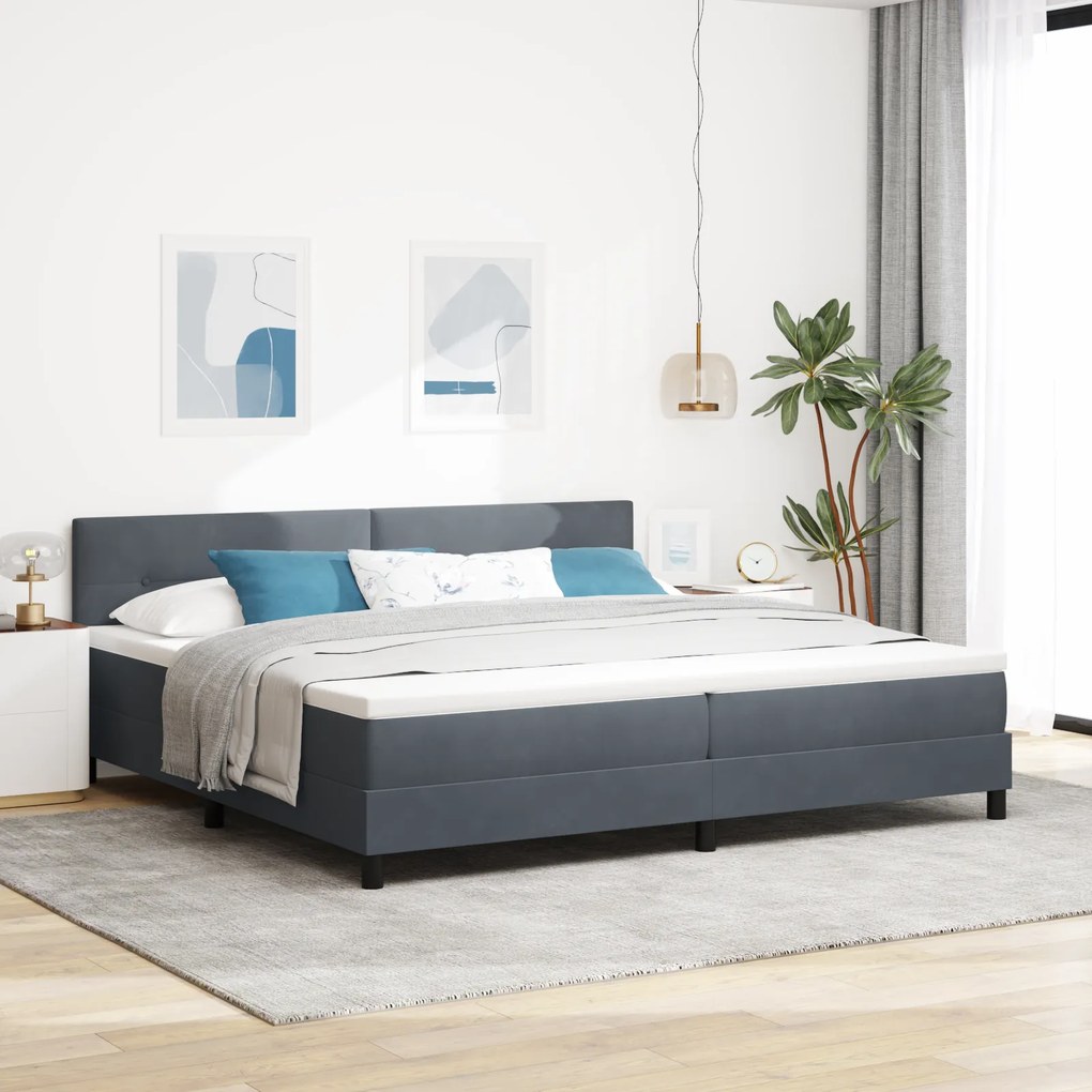 vidaXL Κρεβάτι με Στρώμα Σπαστό Σκούρο Γκρι 200x200 εκ. Βελούδινο
