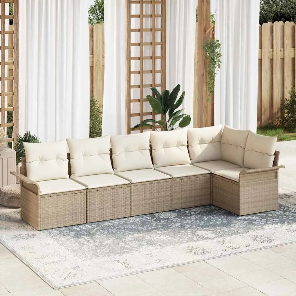 vidaXL Σετ Καναπέ Κήπου με μαξιλάρι 6 pcs Μπεζ Πολυ ράταν