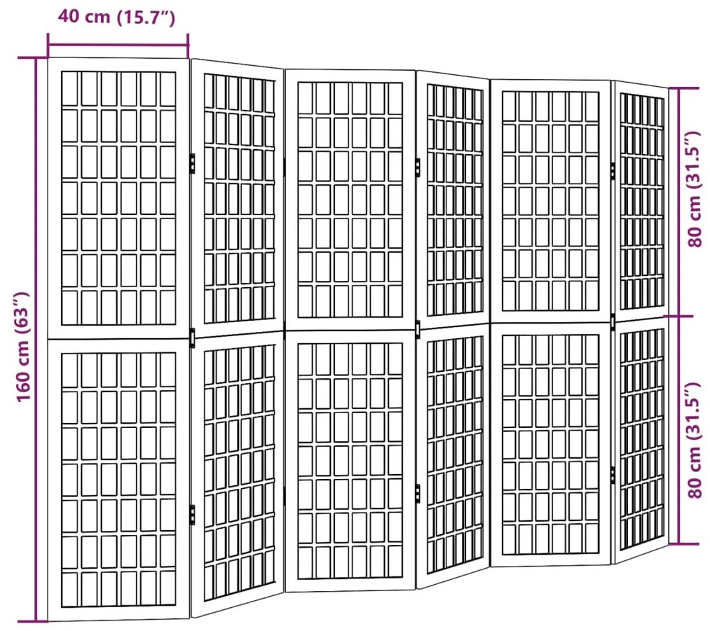 Διαχωριστικό Χώρου με 6 Πάνελ Μαύρο από Μασίφ Ξύλο Παυλώνιας - Μαύρο