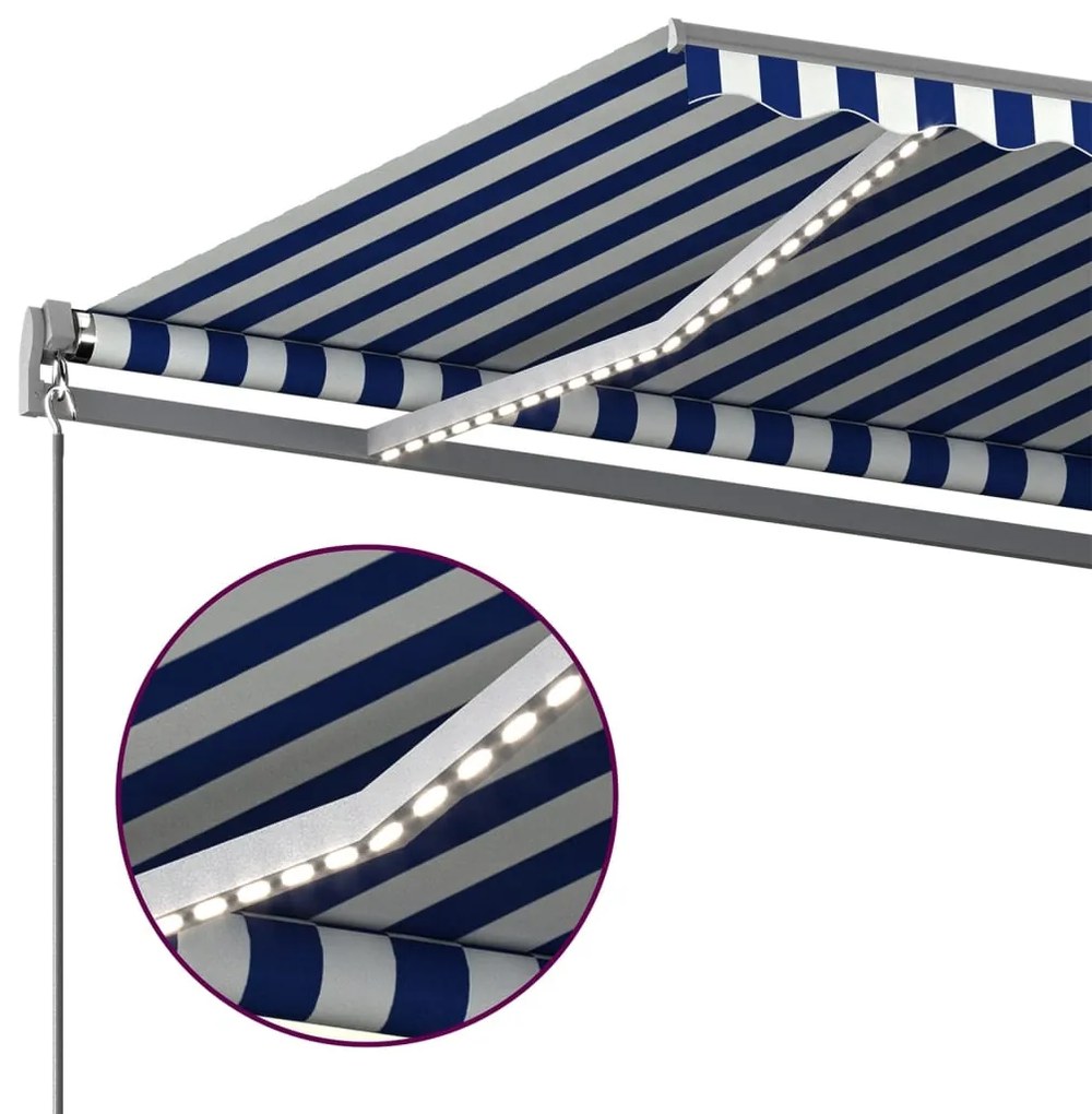Τέντα Αυτόματη με LED &amp; Αισθ. Ανέμου Μπλε / Λευκό 500x350 εκ. 3069871
