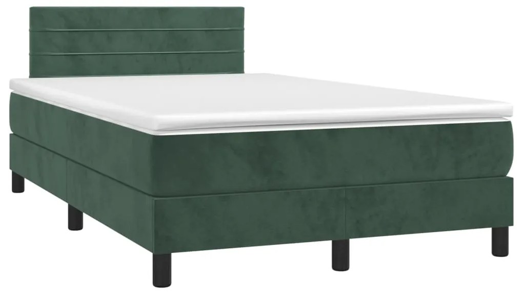 vidaXL Κρεβάτι Boxspring με Στρώμα Σκούρο Πράσινο 120x190εκ. Βελούδινο