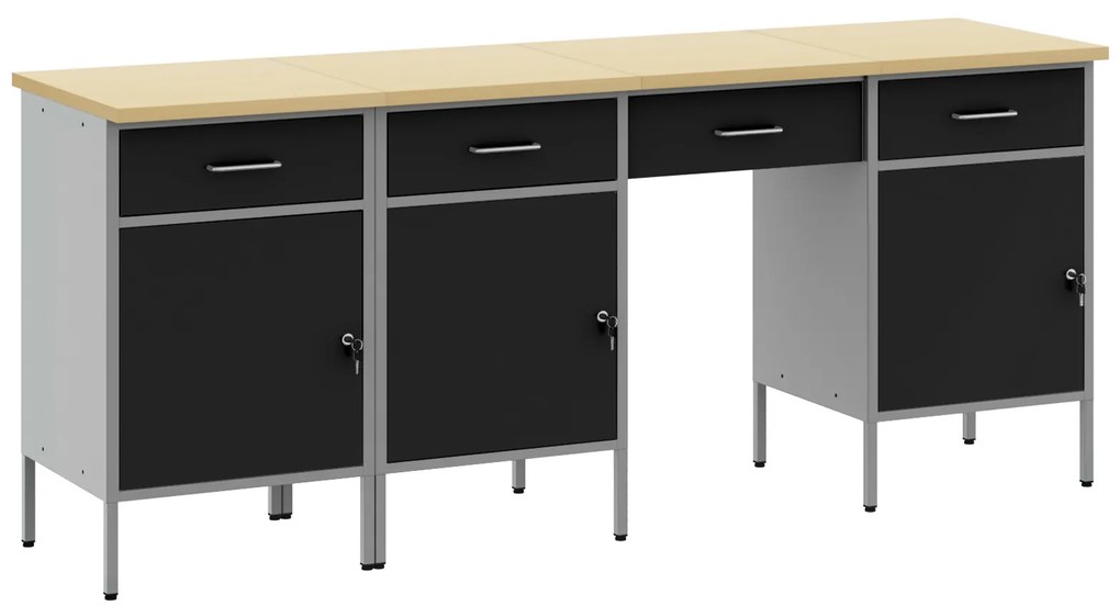 vidaXL Set εργασίας 4 τεμαχίων  με cabinet και τραπέζι Μαύρο Επεξεργασμένο ξύλο και Χάλυβα