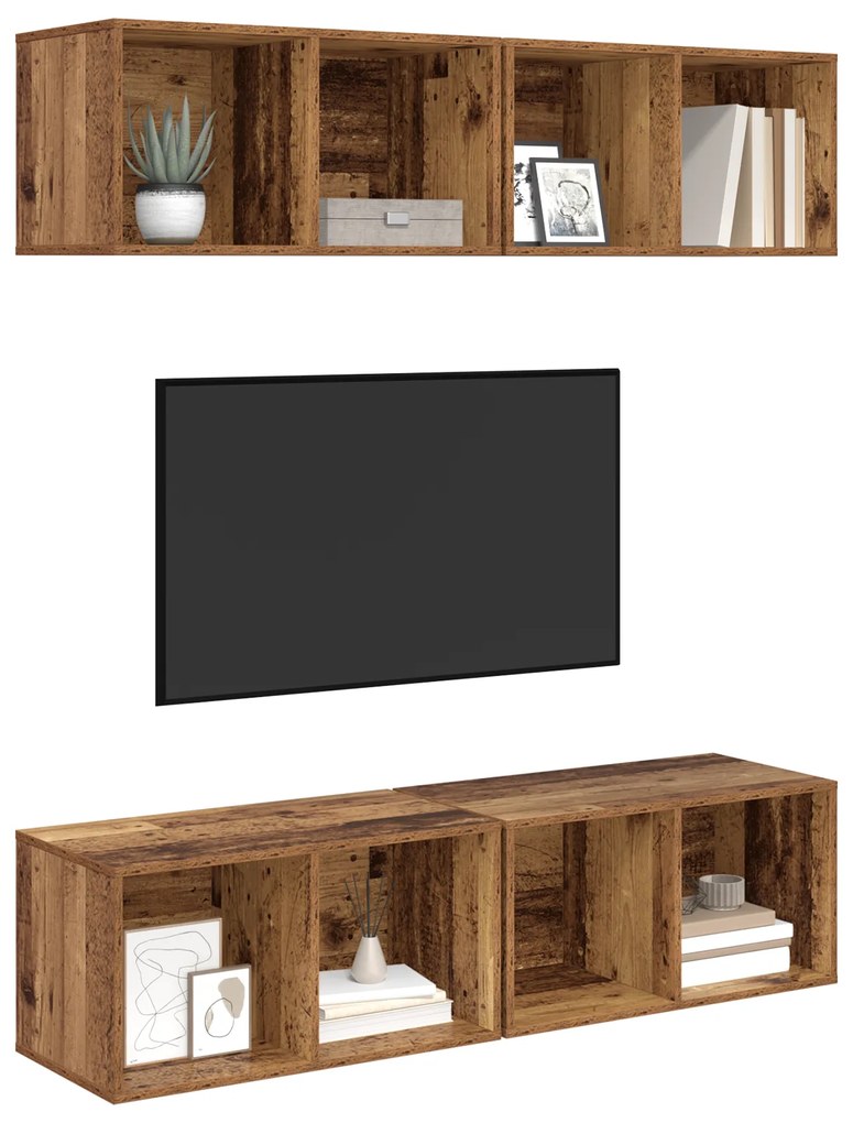 vidaXL Τηλεοπτική Κάβα Τοίχου 4 pcs Παλιό ξύλο 37 x 37 x 72 εκ