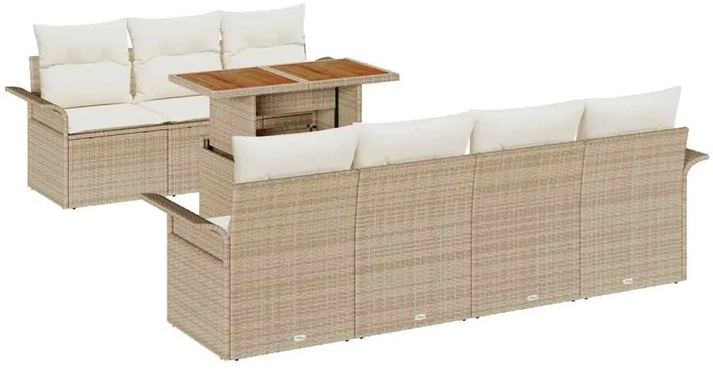 vidaXL Σετ Καναπέ Κήπου με αποθήκευση 8 pcs Μπεζ Πολυ ράταν