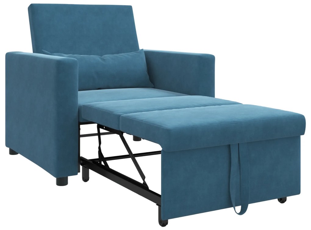 vidaXL Μονός καναπές-κρεβάτι Μπλε 90 x 165 x 87 εκ. Βελούδο
