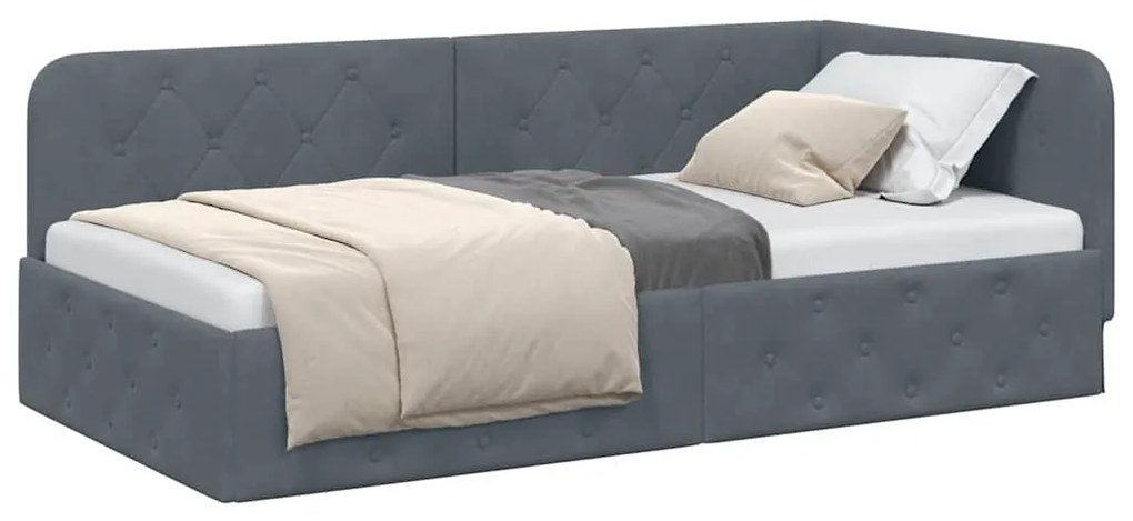 vidaXL Κρεβάτι Γωνίας με κεφαλάρι Σκούρο Γκρι 100 x 200 cm Βελούδο