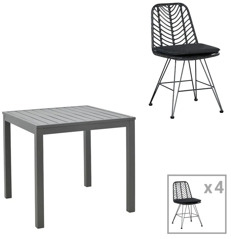 Τραπεζαρία Kliton-Naoki σετ 5τεμ pakoworld ανθρακί αλουμίνιο και μέταλλο σε μαύρη απόχρωση 80x80x74εκ