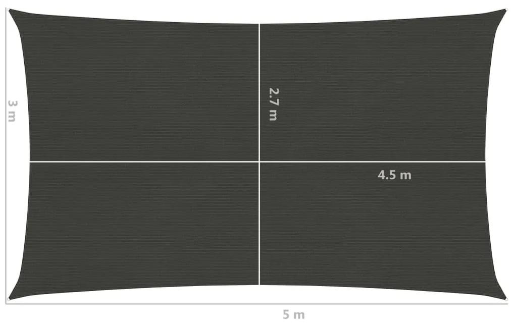 vidaXL Πανί Σκίασης Ανθρακί 3 x 5 μ. από HDPE 160 γρ./μ²