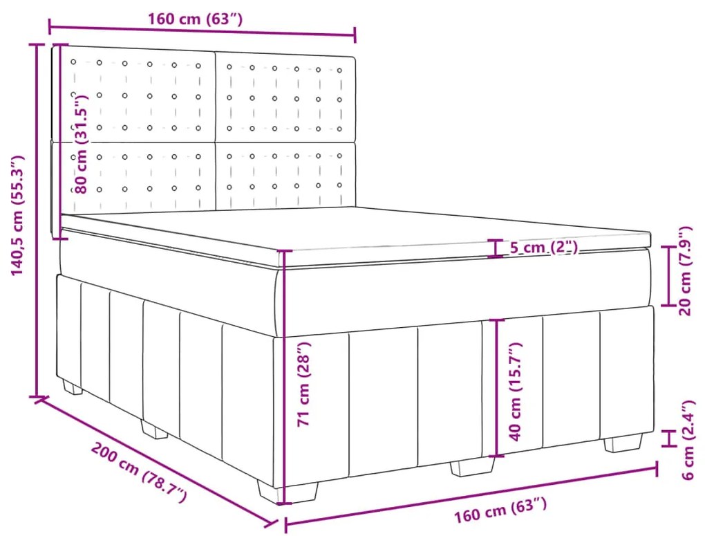 Κρεβάτι Boxspring με Στρώμα Μαύρο 160x200 εκ. Υφασμάτινο - Μαύρο