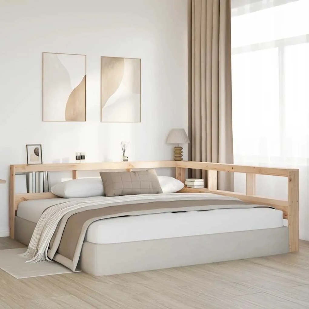 vidaXL βιβλιοθήκη κεφαλάρι σε σχήμα L 200 cm από μασίφ ξύλο πεύκο