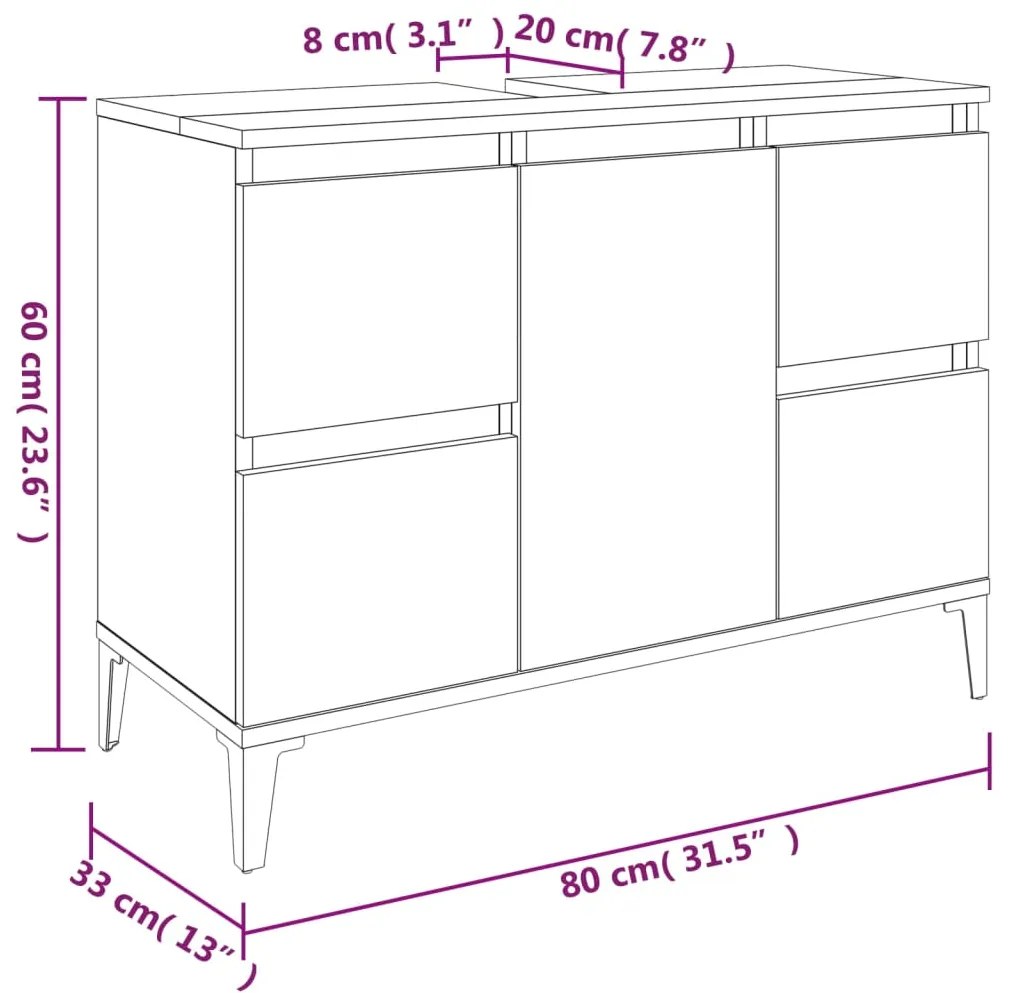 Ντουλάπι Νιπτήρα Λευκό 80 x 33 x 60 εκ. Επεξεργασμένο Ξύλο - Λευκό