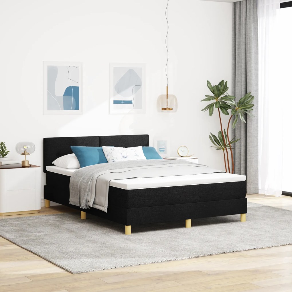 vidaXL Κρεβάτι με Βάση και Στρώμα & LED Μαύρο 160x200 cm Υφασμάτινο