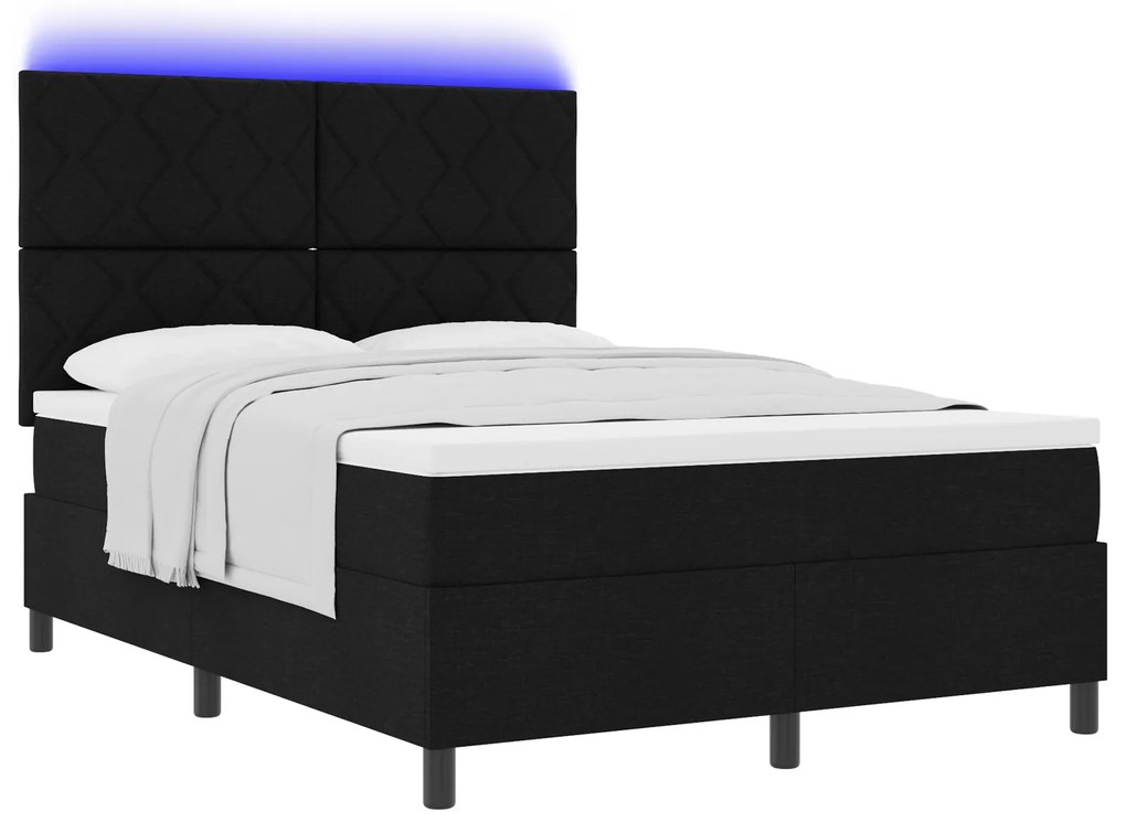 vidaXL Κρεβάτι με Σκελετό & Στρώμα & LED Μαύρο 140x190 εκ. Ύφασμα