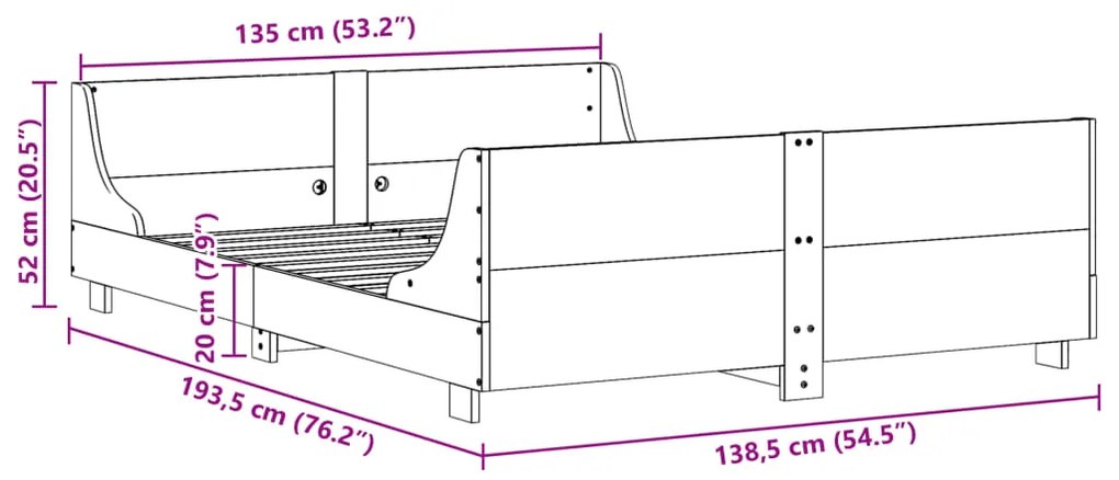 Σκελετός Κρεβ. Χωρίς Στρώμα Καφέ Κεριού 135x190 εκ Μασίφ Πεύκο - Καφέ
