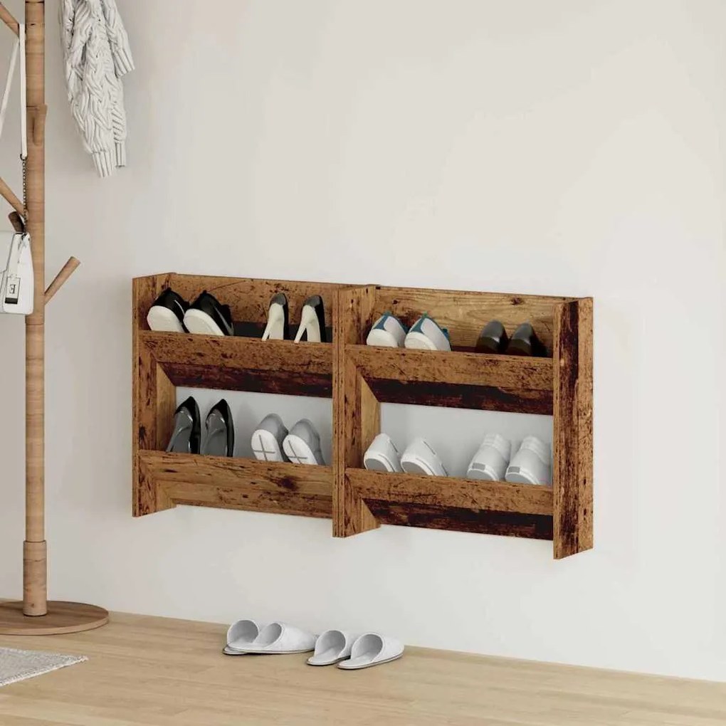 vidaXL Ντουλάπες παπουτσιών τοίχου 2 pcs Παλιό ξύλο 60 x 18 x 60 εκ