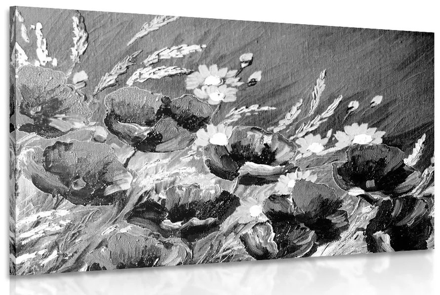 Εικόνα ζωγραφισμένα λουλούδια σε μαύρο & άσπρο - 120x80