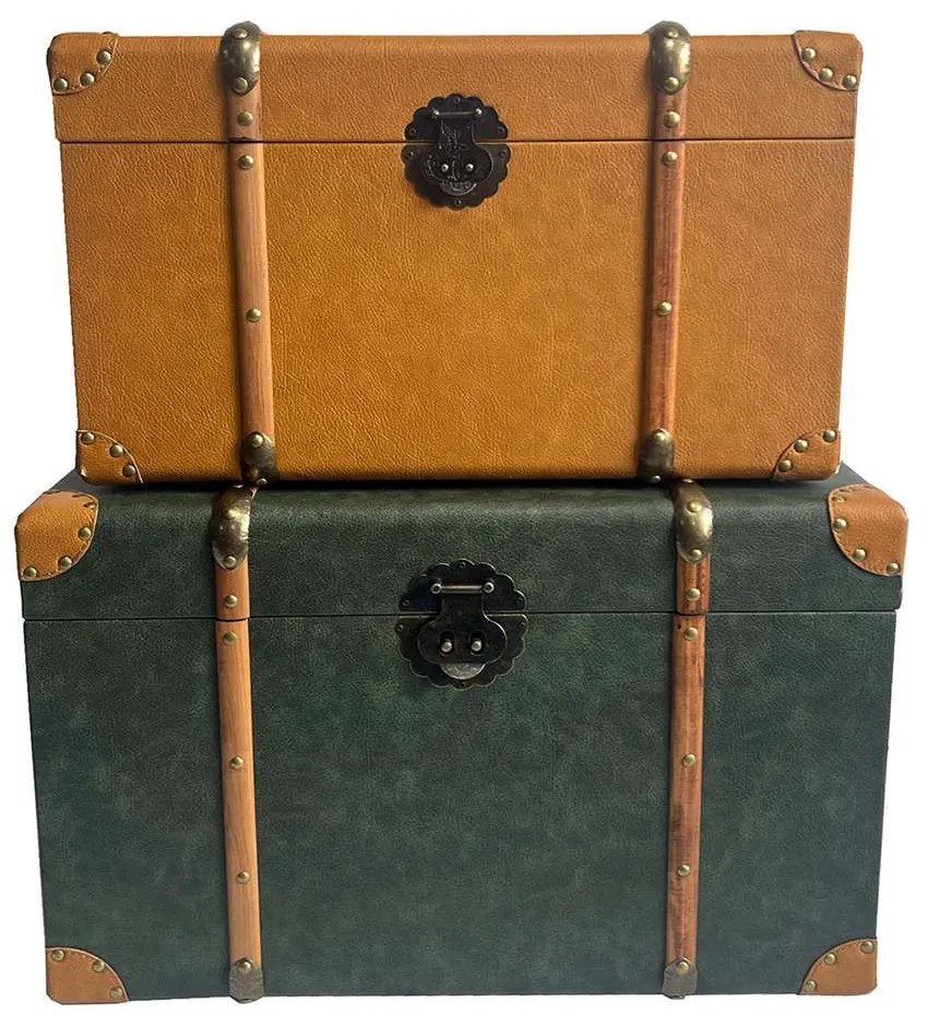 Μπαούλα (Σετ 2Τμχ) Sadar 04-0935 64x40x40cm Green-Mustard