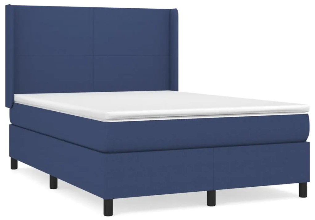 Κρεβάτι Boxspring με Στρώμα Μπλε 140x200 εκ. Υφασμάτινο - Μπλε