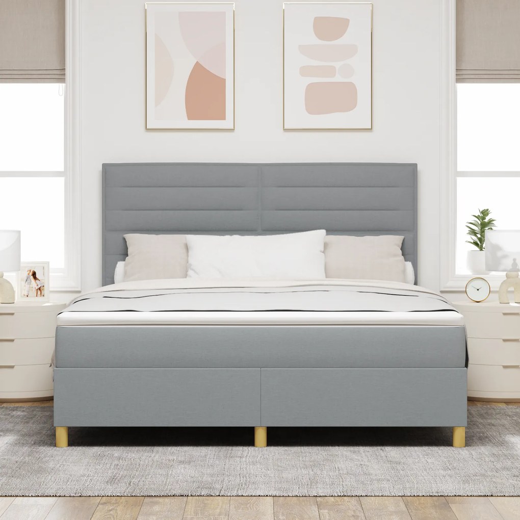 vidaXL Κρεβάτι Box Spring με Στρώμα & LED Γκρι 180x200 εκ. Ύφασμα