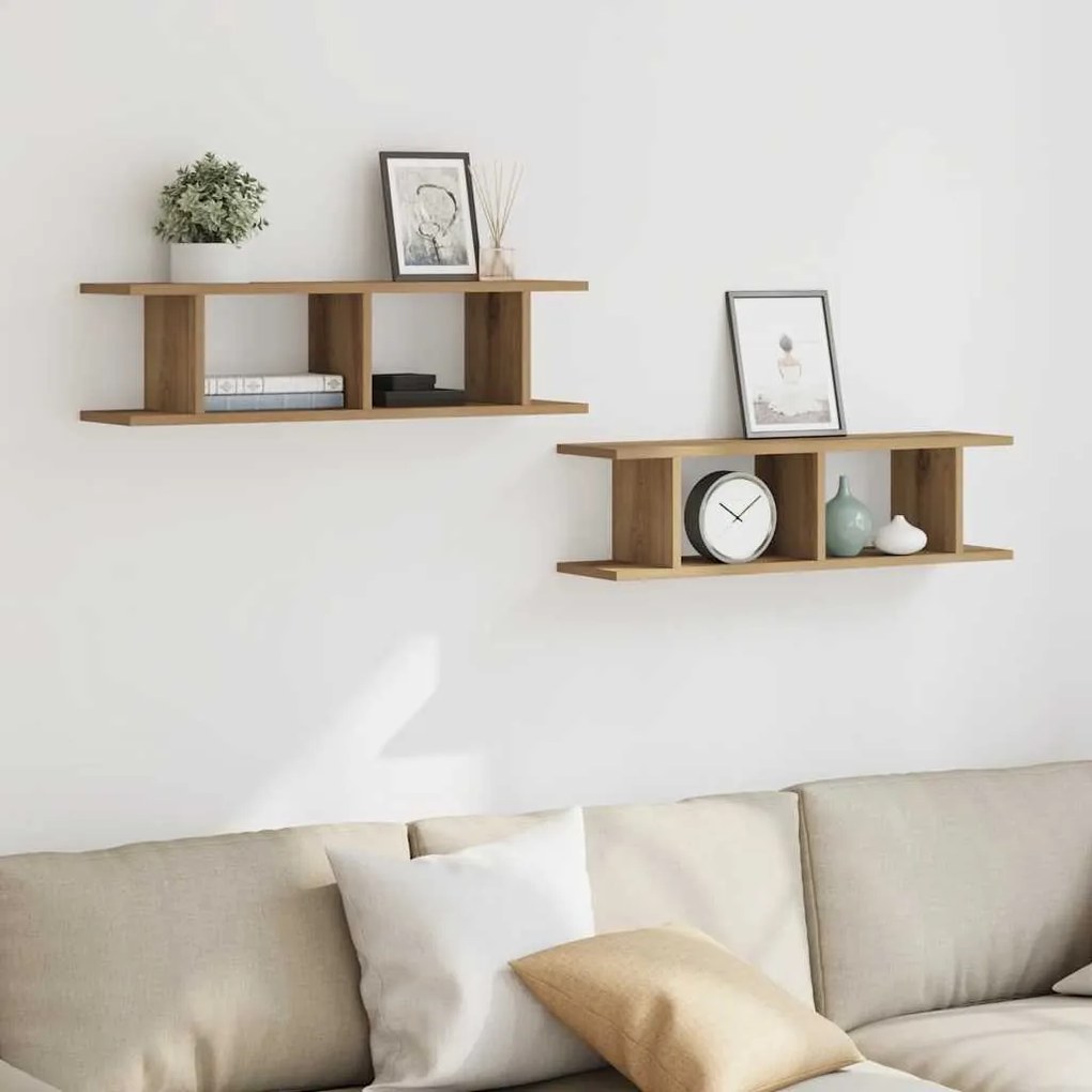 vidaXL Ραφιέρες Τοίχου 2 τεμ. Αρτισιανή Δρυς 75x18x20εκ. Επεξεργ. Ξύλο