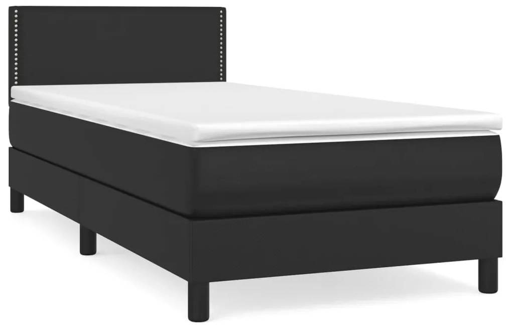 vidaXL Κρεβάτι Boxspring με Στρώμα Μαύρο 90x190εκ. από Συνθετικό Δέρμα