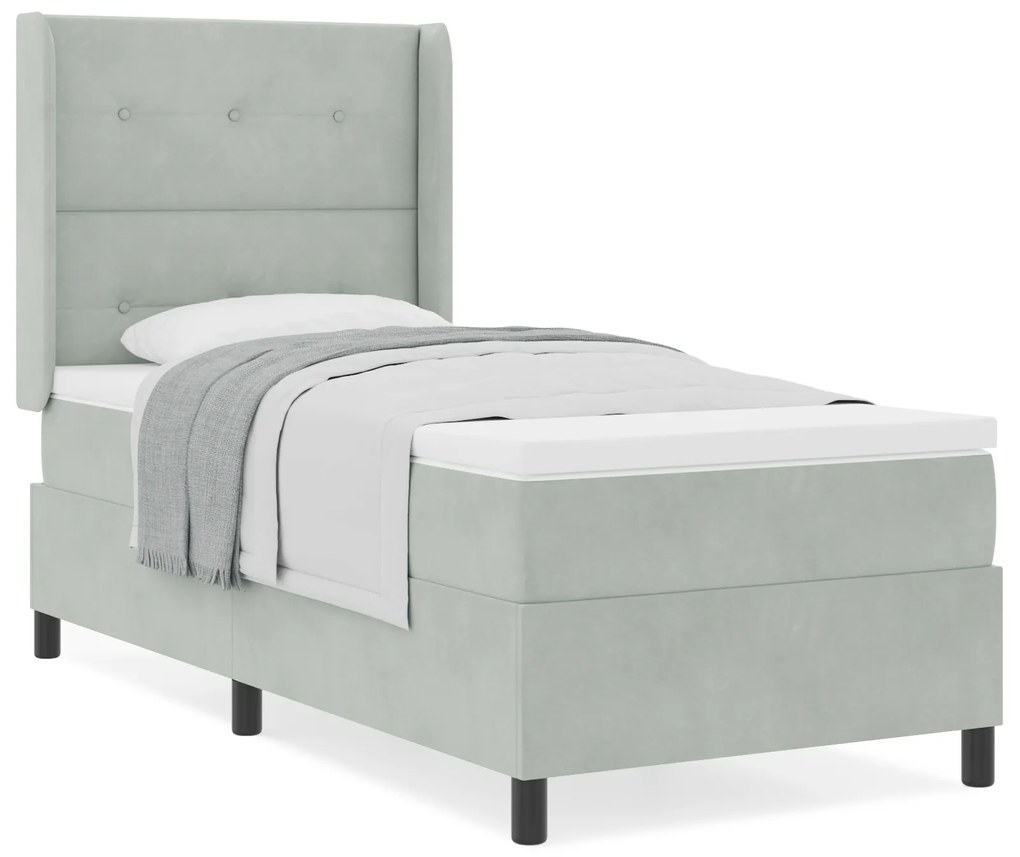 vidaXL Κρεβάτι Box Spring με Στρώμα Ανοιχτό Γκρι 90x190 εκ Βελούδο
