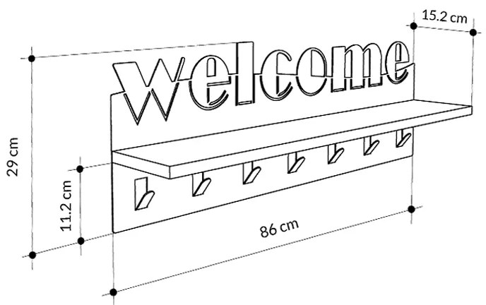 Κρεμάστρα τοίχου Welcome Megapap χρώμα μαύρο - sapphire oak 86x15,2x29εκ.