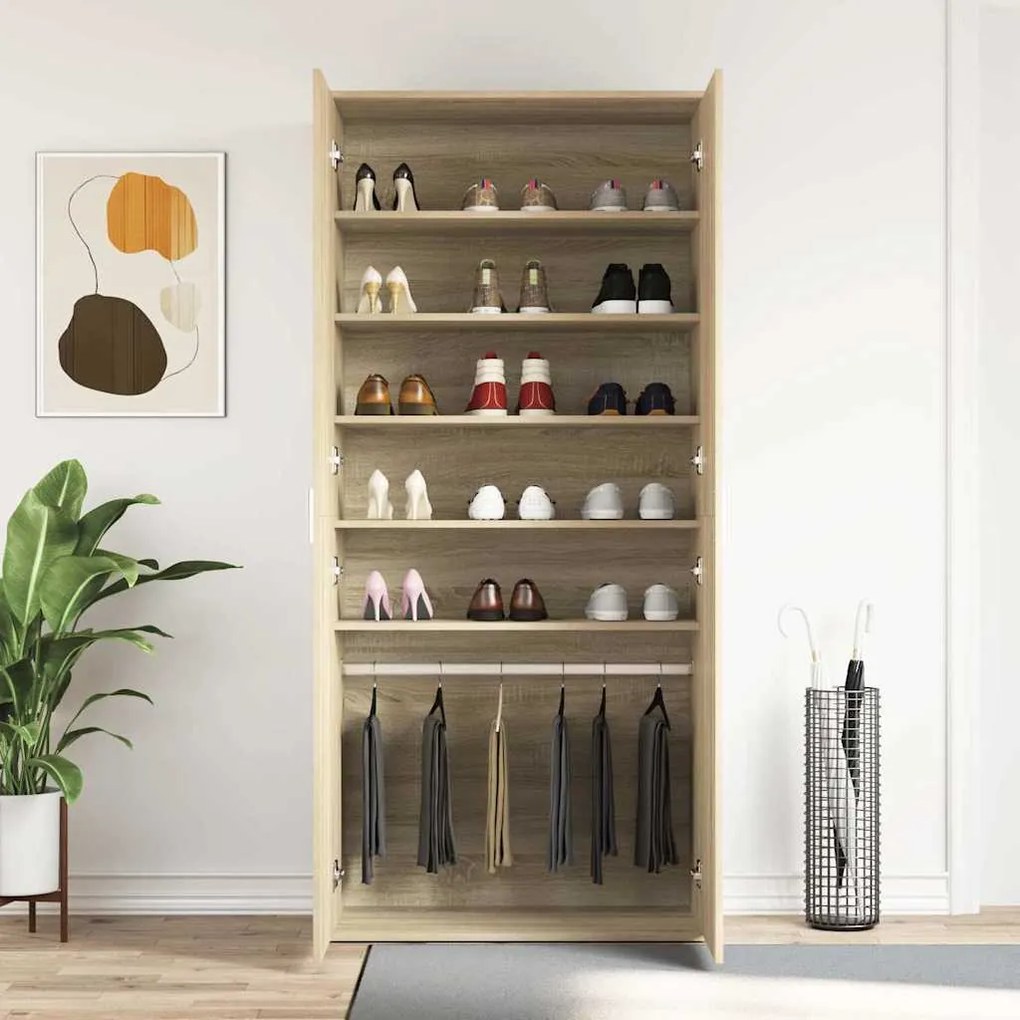 vidaXL Ντουλάπα Παπουτσιών Καφέ 80 x 39 x 180 εκ Επεξεργασμένο ξύλο