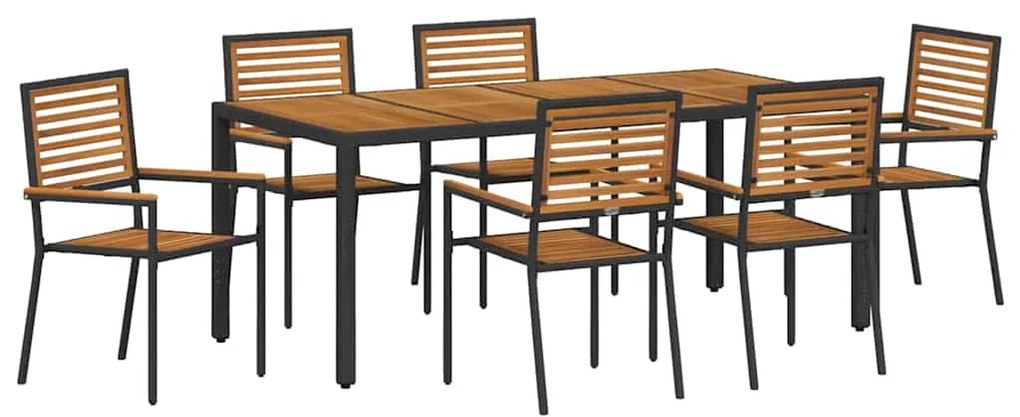 vidaXL Σετ τραπεζαρίας κήπου 7 τμχ, μαύρο πολυrattan από ακακία