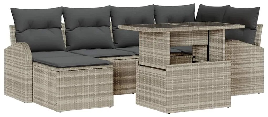 vidaXL Σετ Καναπέ Κήπου με αποθήκευση 7 pcs Ανοιχτό γκρι Πολυ ράταν