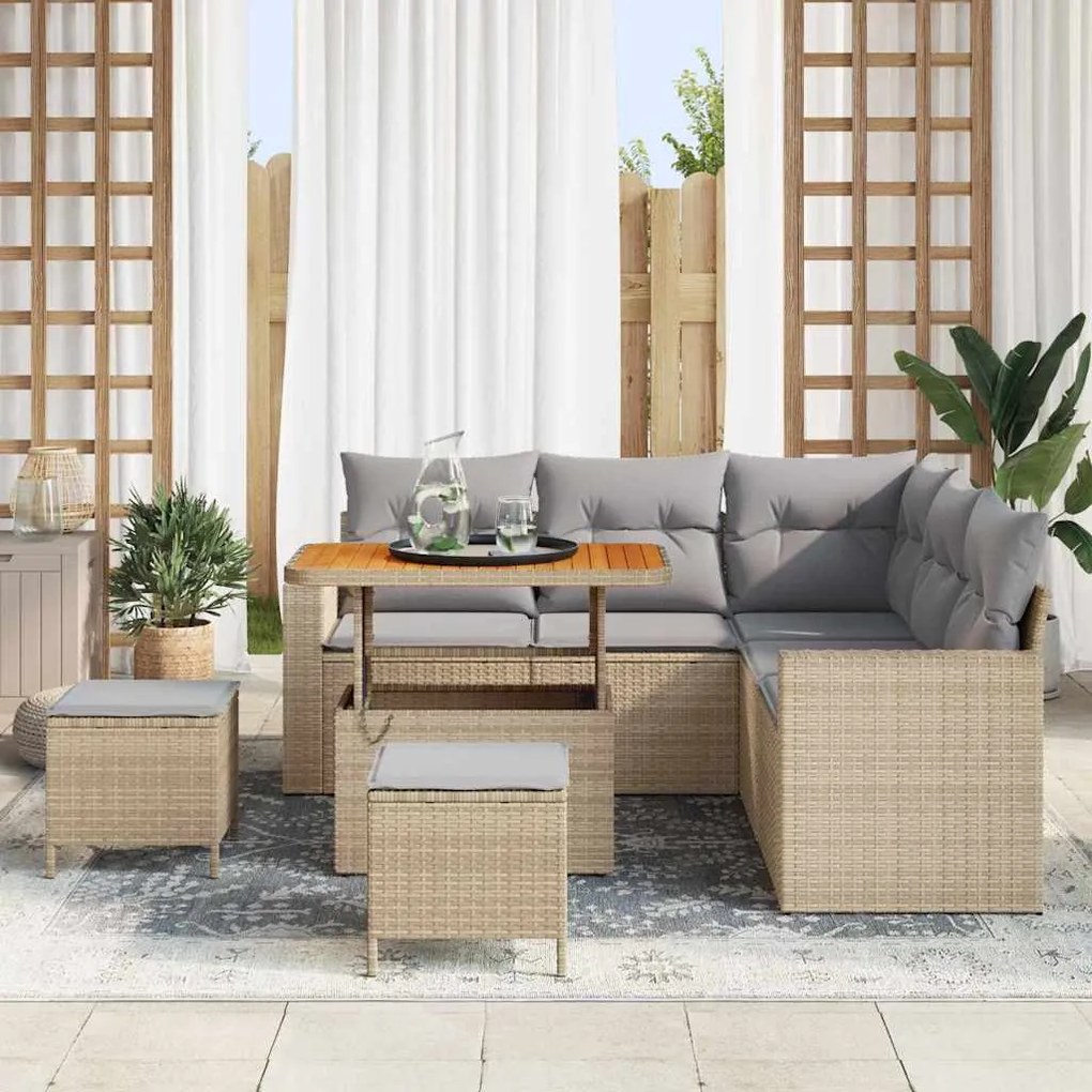 vidaXL Σετ Καναπέ Κήπου 8 pcs Μπεζ συνθετικό ρατάν