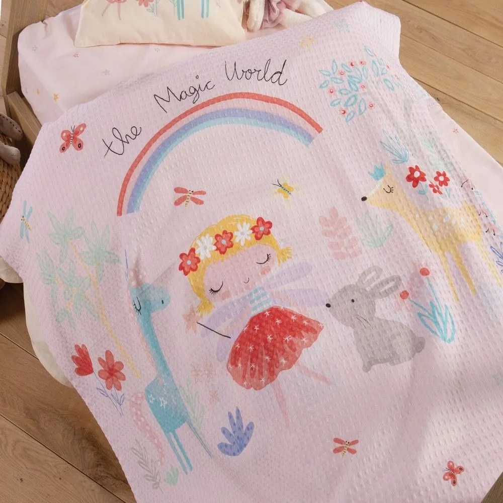 Κουβέρτα Βρεφική Πικέ Magic World Pink Nef-Nef Κούνιας 110x150cm 100% Cotton