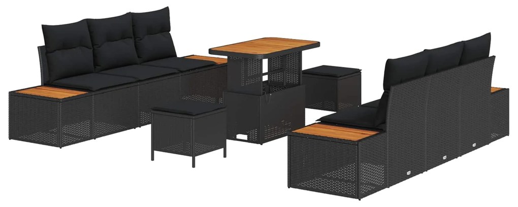 Σετ Καναπέ Κήπου με μαξιλάρι 9 pcs Μαύρο Πολυ ράταν