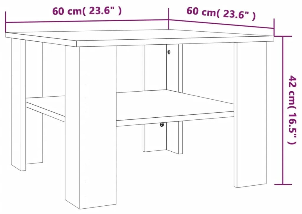 vidaXL Τραπεζάκι Σαλονιού Καφέ Δρυς 60x60x42 εκ. Επεξεργασμένο Ξύλο