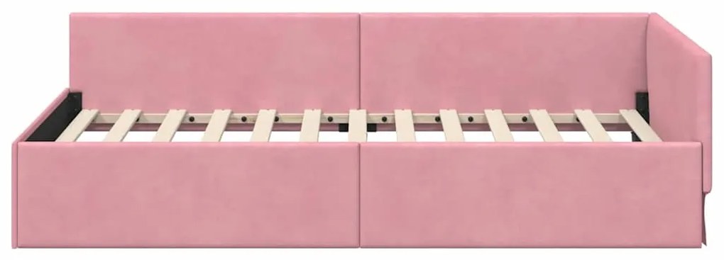 vidaXL Κρεβάτι Γωνίας Ροζ 90 x 200 cm Βελούδο και Εργοστασιακό ξύλο