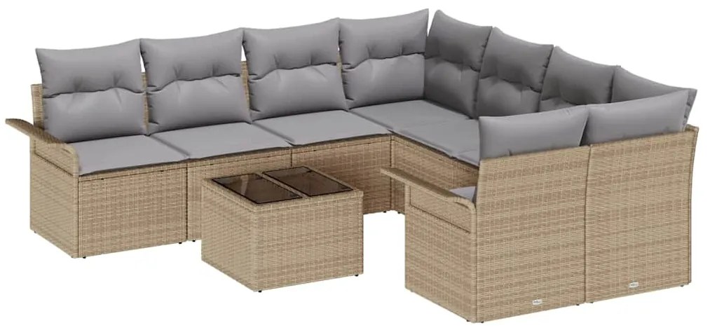 vidaXL Σετ Καναπέ Κήπου 9 pcs Μπεζ Πολυ ράταν