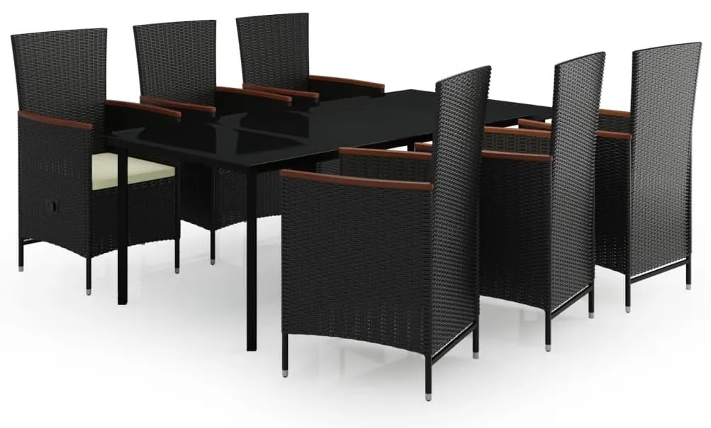 vidaXL Σετ Τραπεζαρίας Κήπου 7 Τεμαχίων Μαύρο με Μαξιλάρια