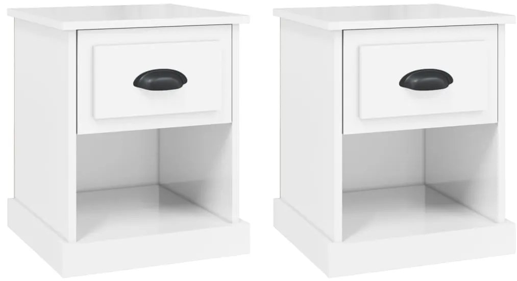 vidaXL Κομοδίνα 2 τεμ. Γυαλ. Λευκό 39x39x47,5 εκ. Επεξεργασμένο Ξύλο