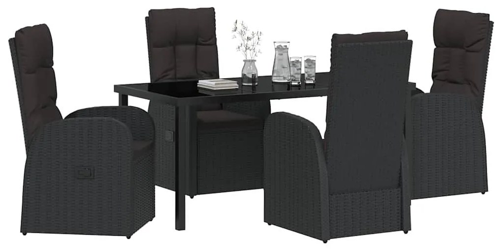 vidaXL Σέτ φαγητού για κήπο με μαξιλάρι 5 pcs Μαύρο συνθετικό ρατάν