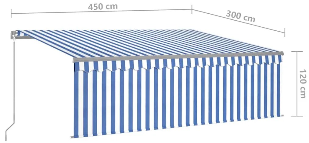 vidaXL Τέντα Συρόμενη Χειροκίνητη με Σκίαστρο &amp; LED Μπλε/Λευκό 4,5x3 μ