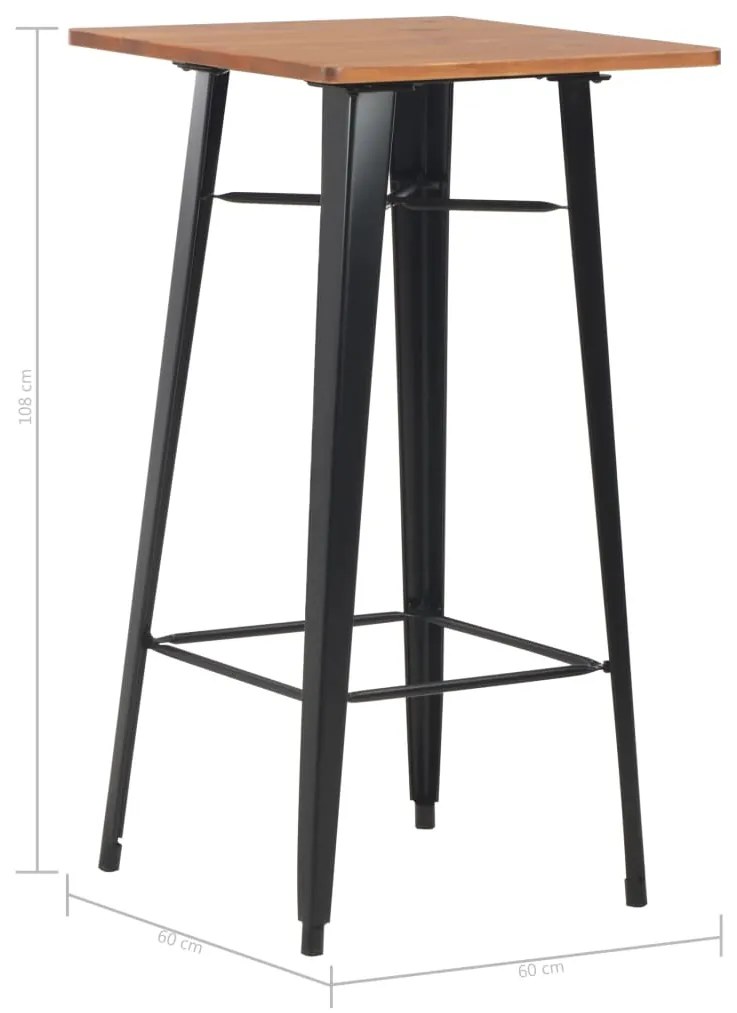 vidaXL Τραπέζι Μπαρ μαύρος 60x60x108 εκ. από Μασίφ Ξύλο Πεύκου/Ατσάλι