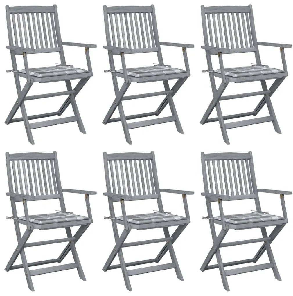 vidaXL Καρέκλες Εξωτ. Χώρου Πτυσσόμενες 6 τεμ Ξύλο Ακακίας & Μαξιλάρια