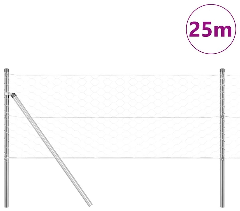 vidaXL Εξαγωνικός Φράκτης 0,6 x 25 μ, Γαλβανισμένος Χάλυβας